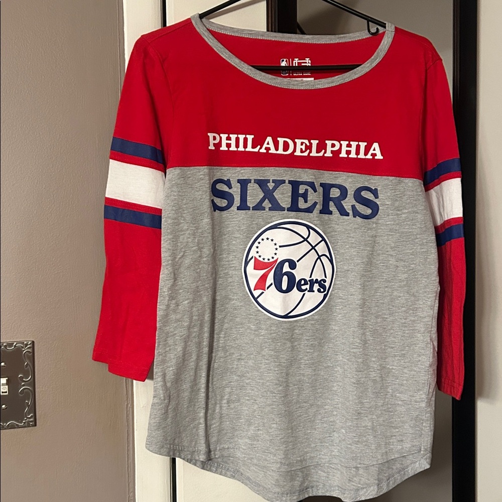 Philadelphia 76ers Women's Long Sleeve Tee - Red and Gray